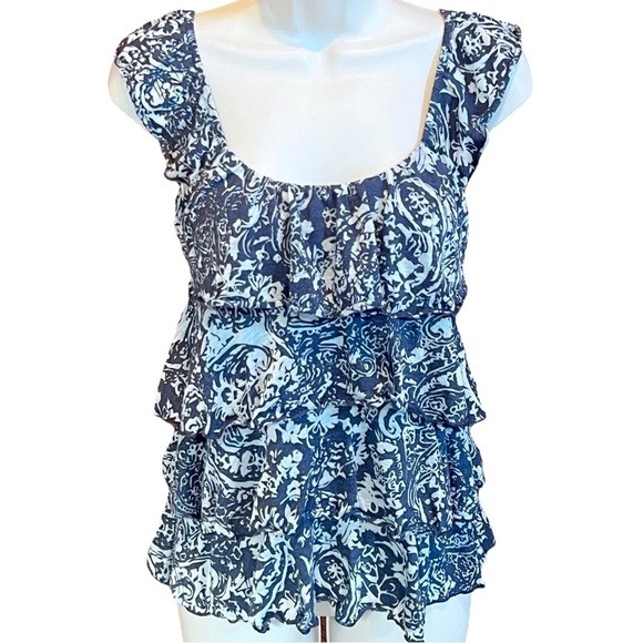 Express Tops - Express floral ruffle stretchy scoop neck pullover tank top xs blue white